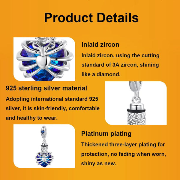 925 Sterling Silver Heart Pendant With Beaded Detail Blue Charms & Pendants
