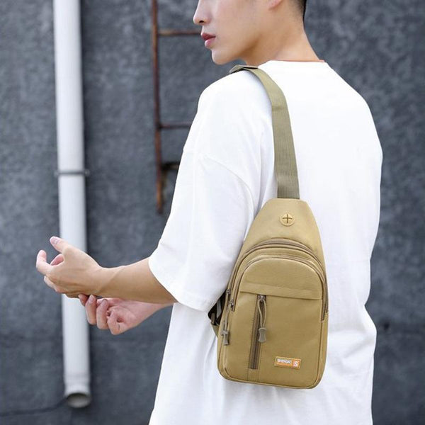 Messenger Chest Bag Durable Oxford Cloth Shoulder For Outdoor Activities Khaki Bags