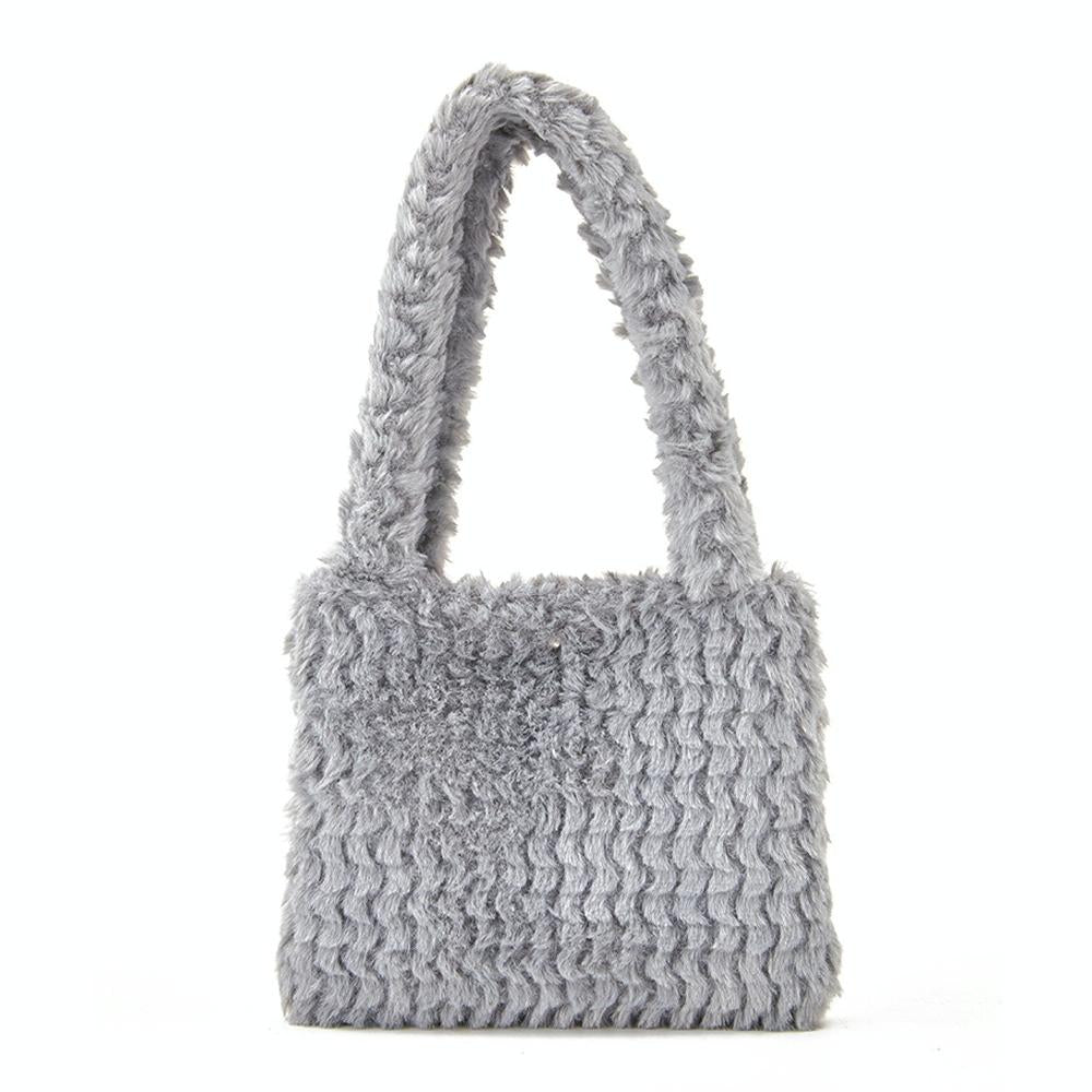 Small Plaid Handbag In Plush Material Light Grey Women's Bags & Handbags
