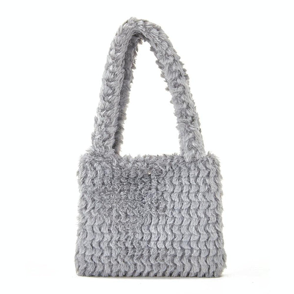 Small Plaid Handbag In Plush Material Light Grey Women's Bags & Handbags