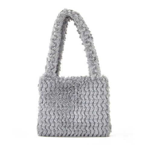 Small Plaid Handbag In Plush Material Light Grey Women's Bags & Handbags