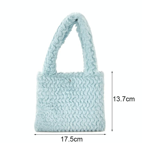 Small Plaid Handbag In Plush Material Light Grey Women's Bags & Handbags