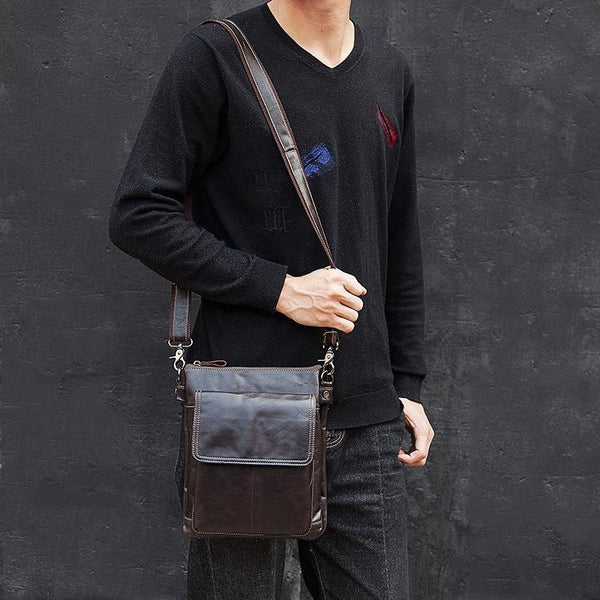 Retro Leather Crossbody Backpack For Men Dark Brown Bags