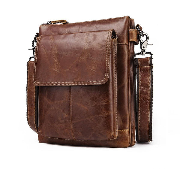 Retro Leather Crossbody Backpack For Men Dark Brown Bags
