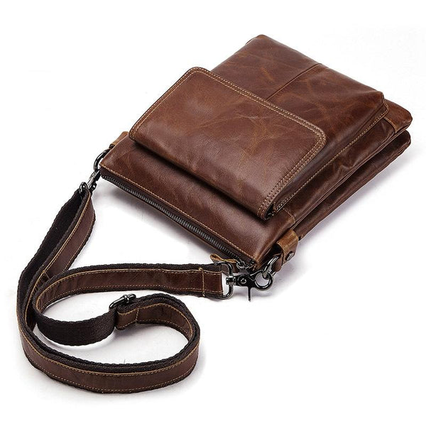 Retro Leather Crossbody Backpack For Men Dark Brown Bags