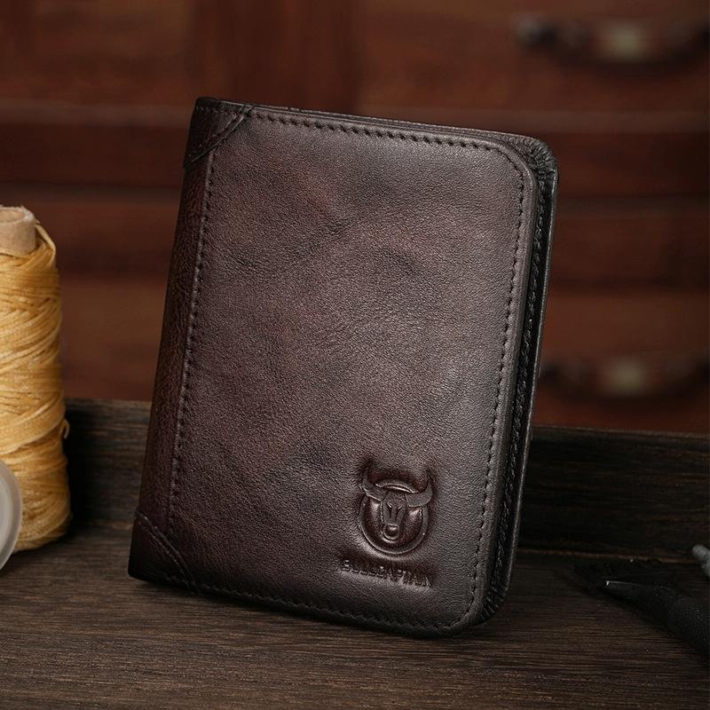 Men Rfid Leather Wallet With Coin Clip Coffee Wallets