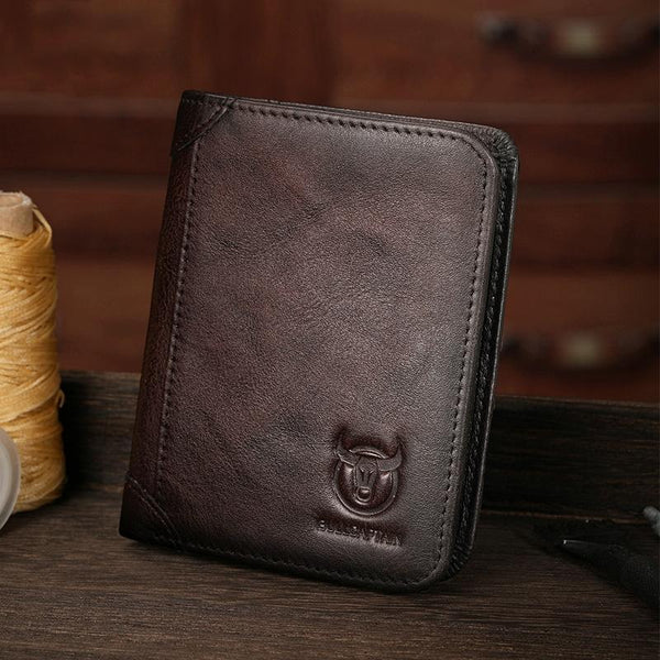 Men Rfid Leather Wallet With Coin Clip Coffee Wallets