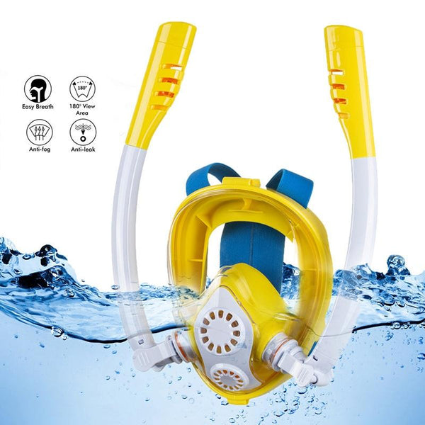 Full Dry Silicone Kids Diving Mask With Double Tubes White Blue Masks