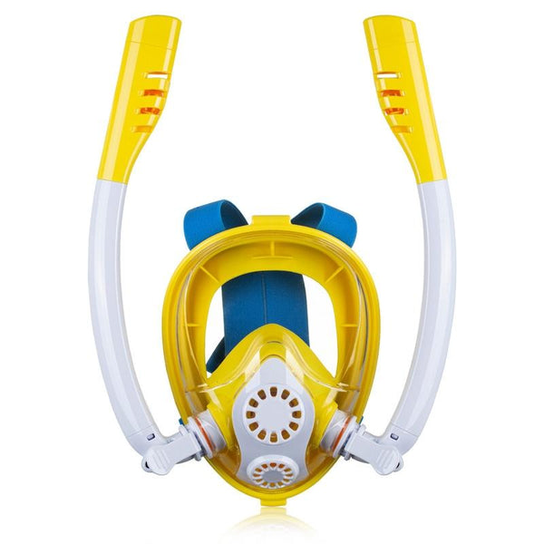 Full Dry Silicone Kids Diving Mask With Double Tubes White Blue Masks