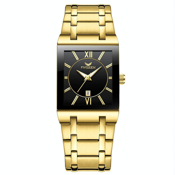 Waterproof Square Men Watch With Calendar 50M Full Gold Black Surface Watches