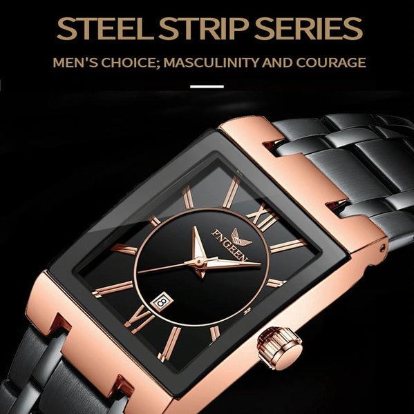 Waterproof Square Men Watch With Calendar 50M Full Gold Black Surface Watches