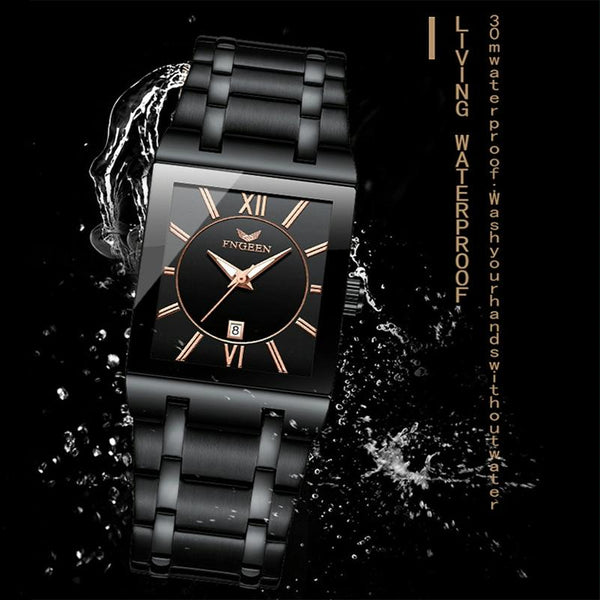 Waterproof Square Men Watch With Calendar 50M Full Gold Black Surface Watches