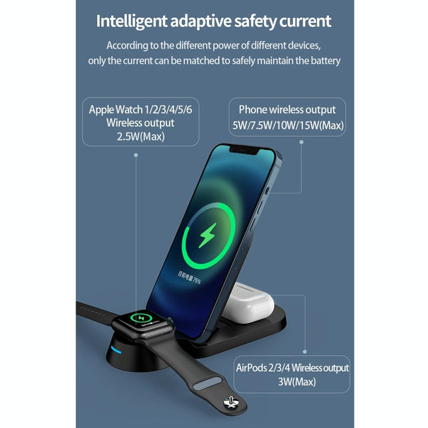 3 In 1 Foldable Wireless Charger For Smart Devices Black Chargers & Cradles