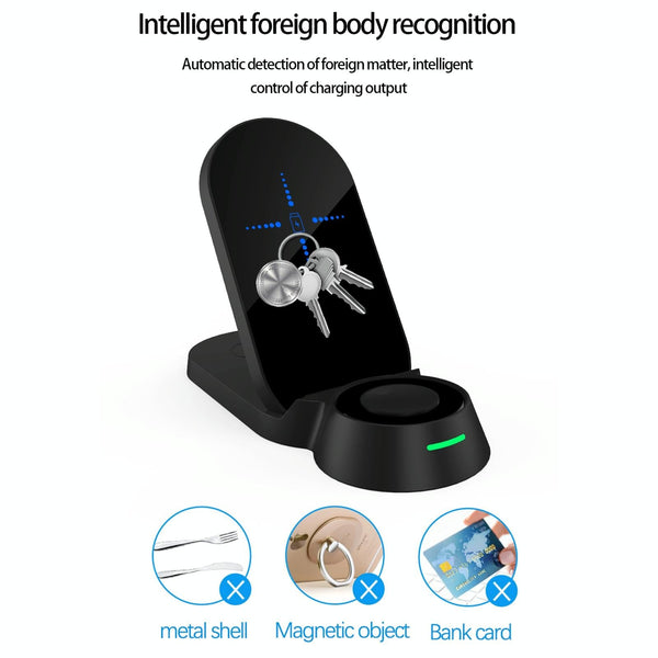 3 In 1 Foldable Wireless Charger For Smart Devices Black Chargers & Cradles