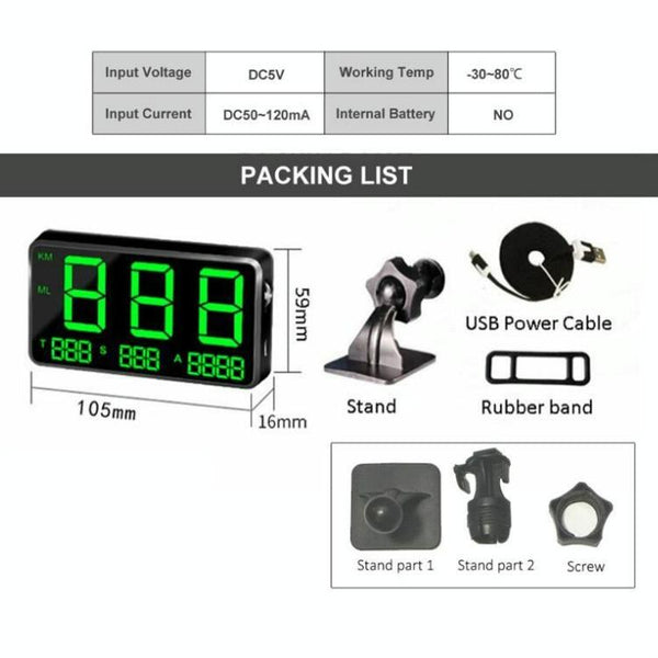 4.5 Inch Hud Car Speed Meter With Overspeed Alarm Mileage Altitude Clock Black Other Car Video