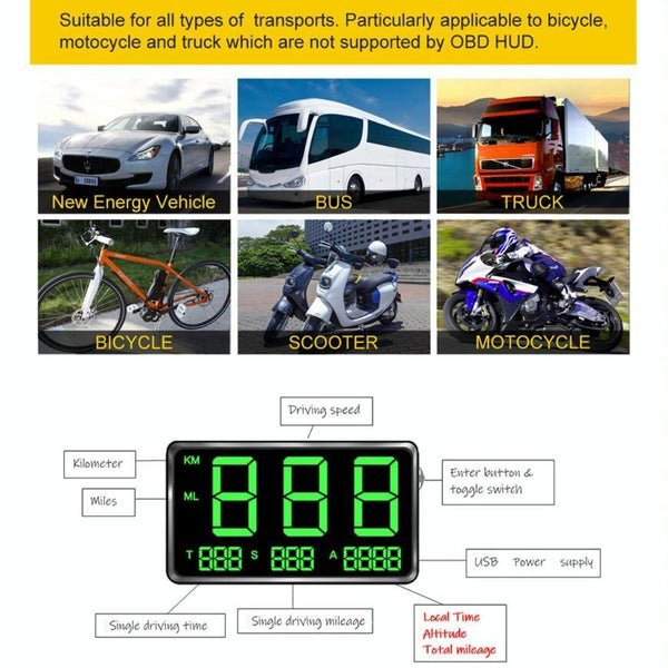 4.5 Inch Hud Car Speed Meter With Overspeed Alarm Mileage Altitude Clock Black Other Car Video