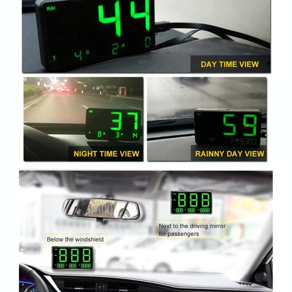 4.5 Inch Hud Car Speed Meter With Overspeed Alarm Mileage Altitude Clock Black Other Car Video