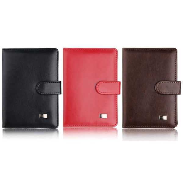 Passport & Card Holder With Buckle Clip Pu Protection Red Business Card Holders