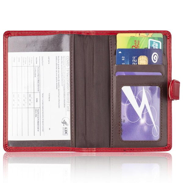 Passport & Card Holder With Buckle Clip Pu Protection Red Business Card Holders