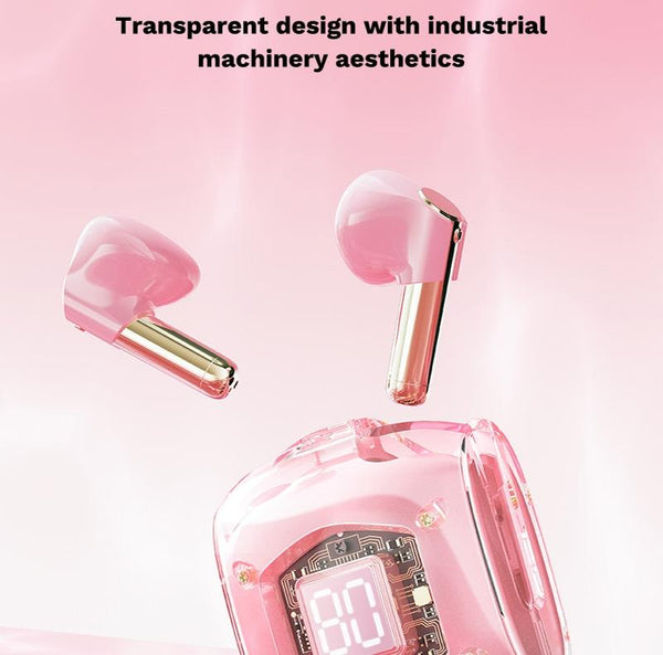 Transparent Bubble Tws Wireless Earphones With Lanyard Pink Earbuds