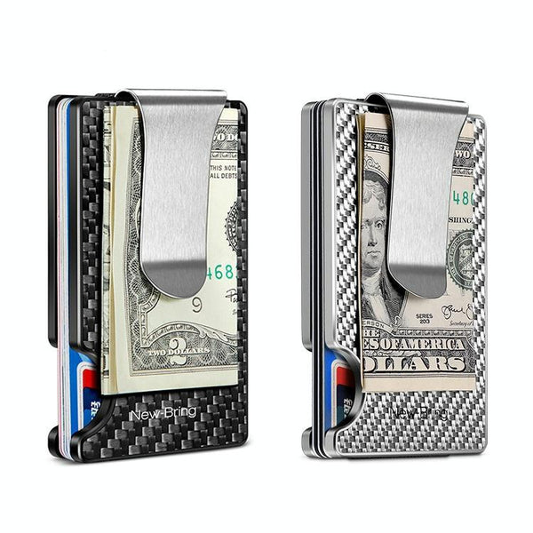 Ultra Thin Rfid Carbon Fiber Wallet For Men Anti Theft Card Holder Silver Wallets