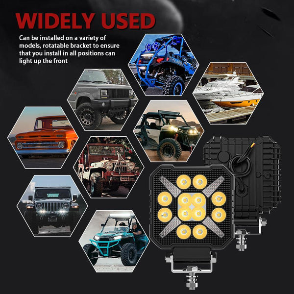 4 Inch Square Mixed Luminous X Shaped Angel Eye Car Work Light Led Car Lights