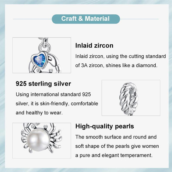925 Sterling Silver Adorable Crab Pendant Charms & Pendants
