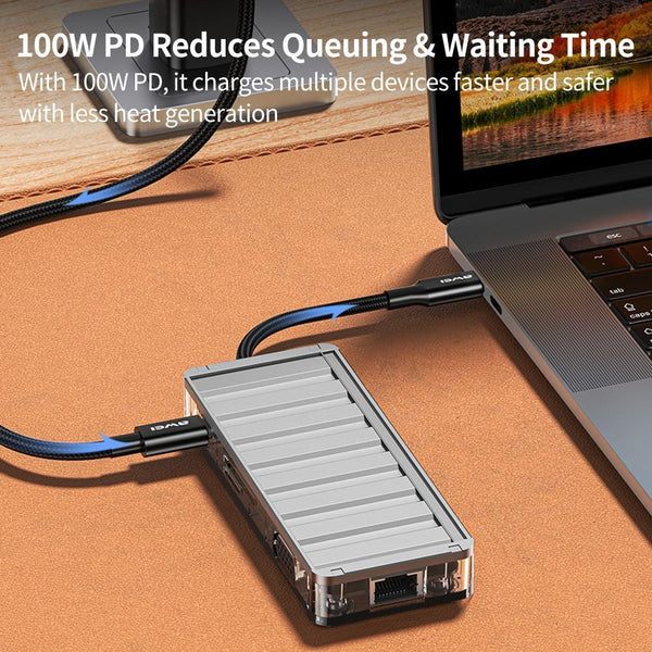 9 In 1 Multi Function Type C Hub Adapter Grey Usb Cables Hubs & Adapters