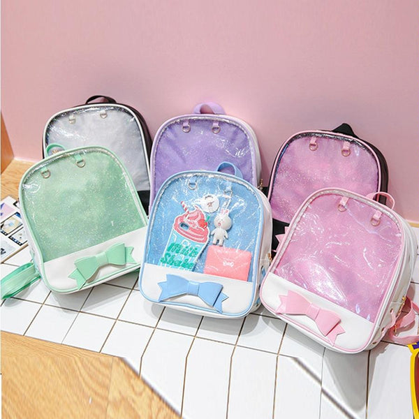 Mini Clear Kids Backpack With Bow Perfect For School Pink Backpacks & Bags