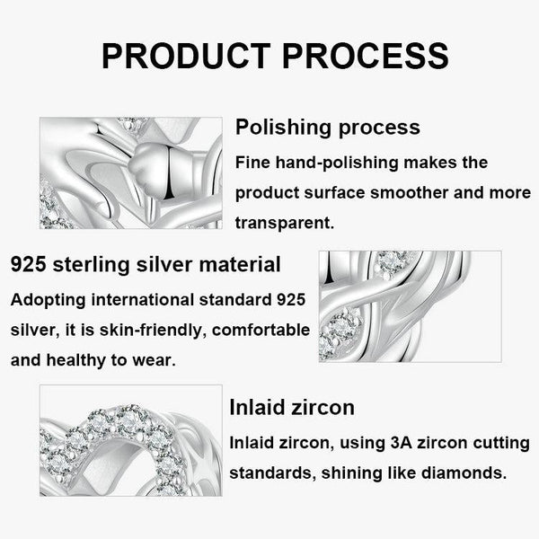 925 Sterling Silver Infinity Love Bracelet With Heart Beads Charms & Pendants