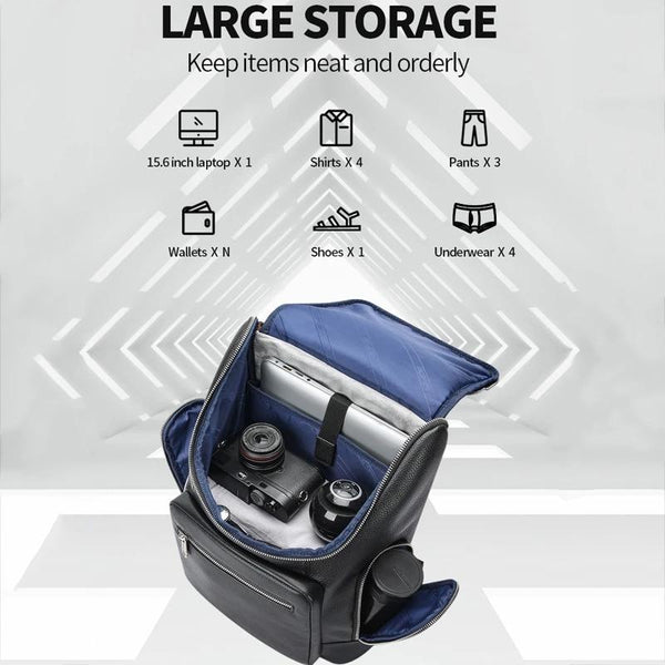 Large Capacity Waterproof Laptop Backpack In First Layer Cowhide Black Laptop Cases & Bags