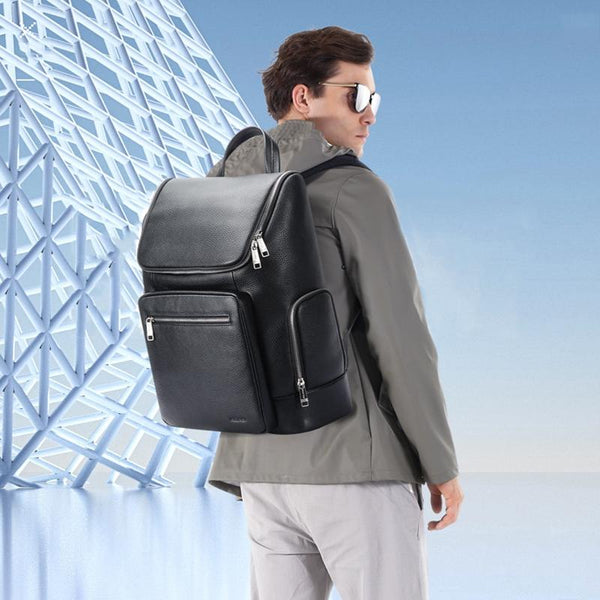 Large Capacity Waterproof Laptop Backpack In First Layer Cowhide Black Laptop Cases & Bags