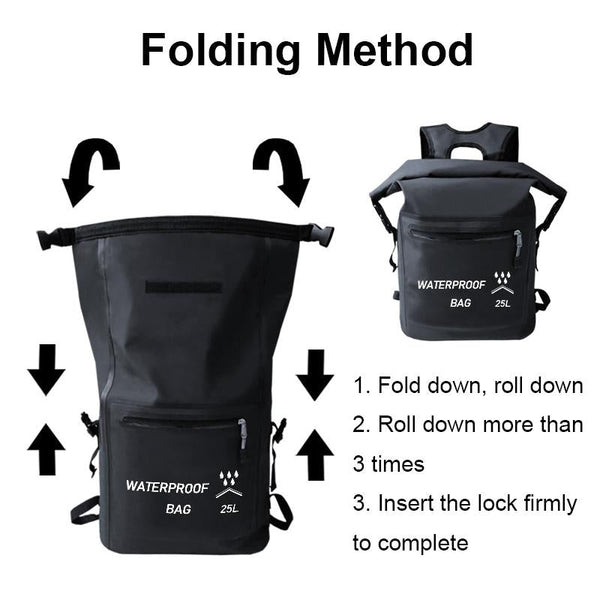 25L Waterproof Beach Bag For Swimming And Upstream Activities Black Dry Bags
