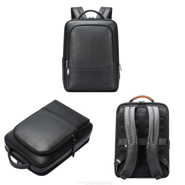 Waterproof Anti Theft Backpack With Usb Charging Cowhide Multi Compartment Black Bags