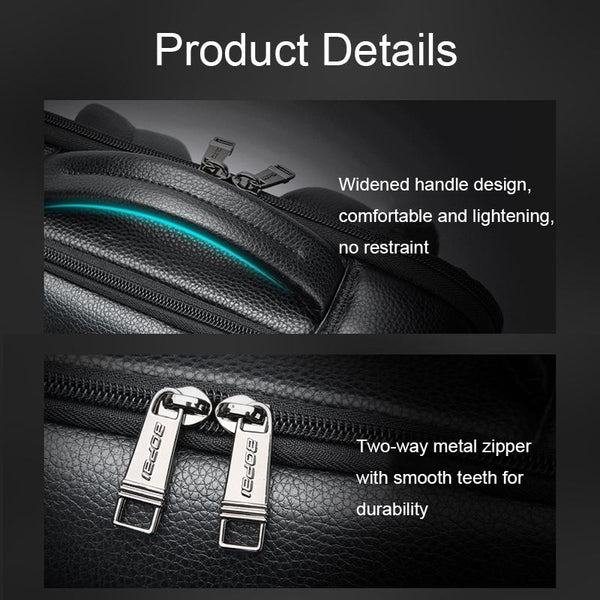 Waterproof Anti Theft Backpack With Usb Charging Cowhide Multi Compartment Black Bags