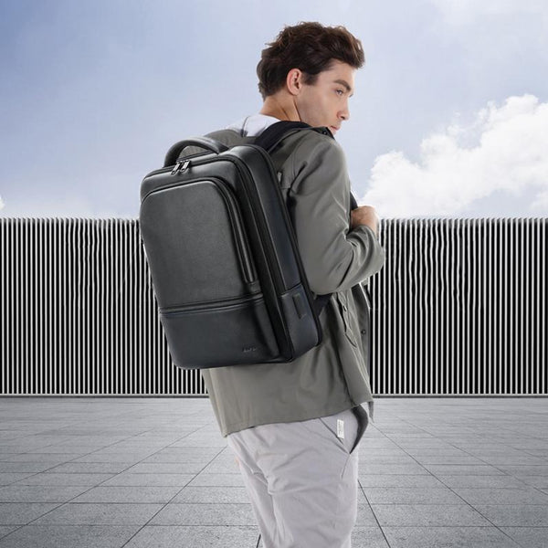 Waterproof Anti Theft Backpack With Usb Charging Cowhide Multi Compartment Black Bags