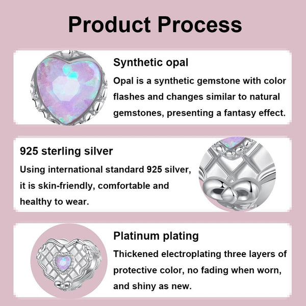 925 Sterling Silver Platinum Plated Heart Shaped Beads Bracelet Charms & Pendants