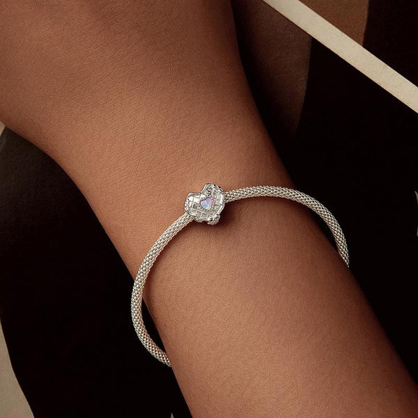 925 Sterling Silver Platinum Plated Heart Shaped Beads Bracelet Charms & Pendants