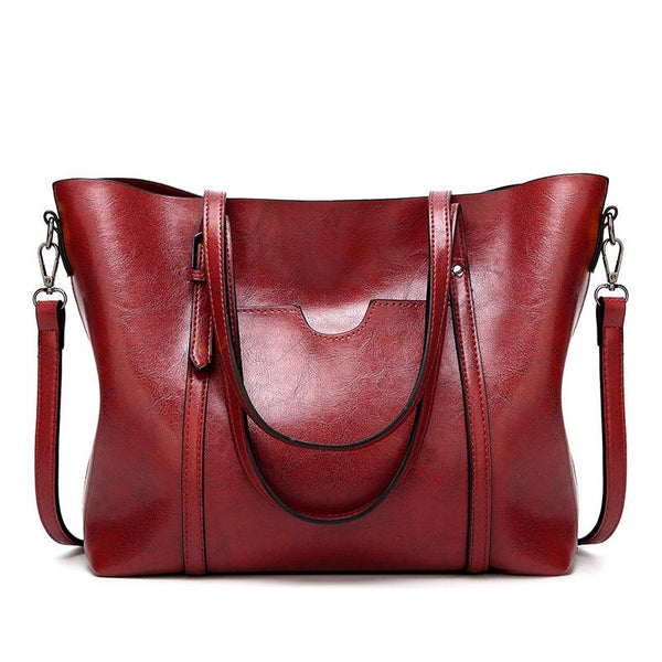 Stylish All Match Leather Handbag Wax Finish Wine Red Women's Bags & Handbags