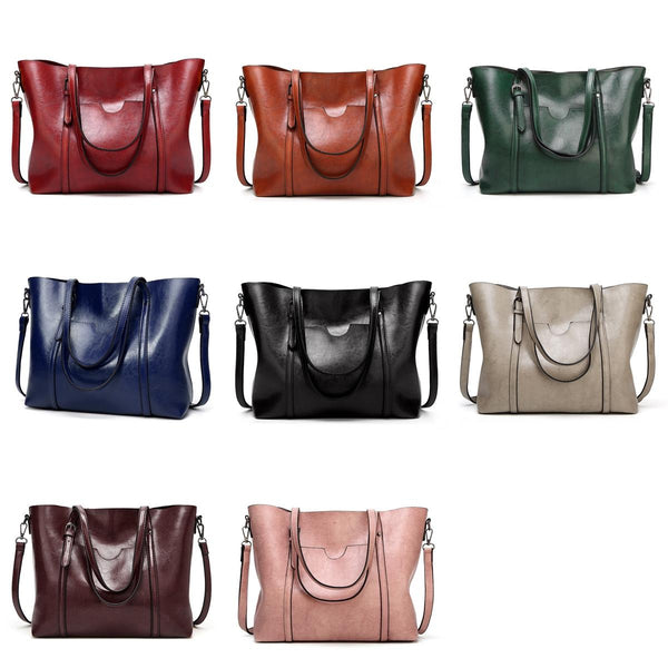 Stylish All Match Leather Handbag Wax Finish Wine Red Women's Bags & Handbags