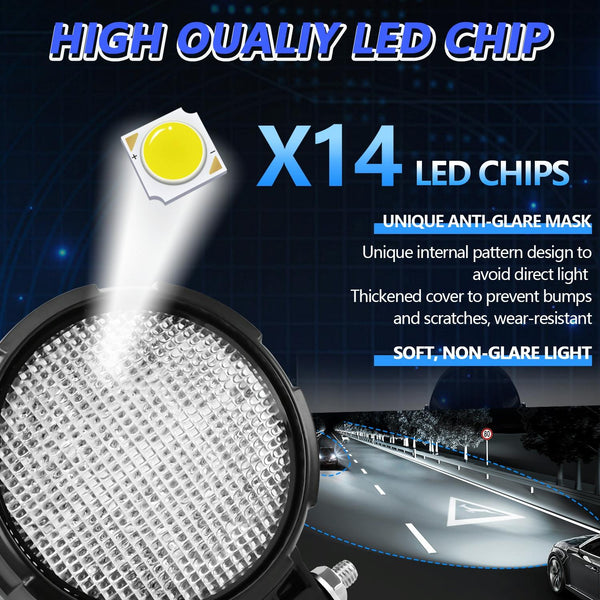 14W 9 30V Floodlight Mixed Luminous Inch Round Work Light With Wire Set Torches & Work Lights