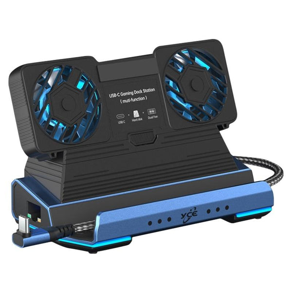 9 In 1 Usb C Gaming Dock With Detachable Fan Blue / Black Chargers & Charging Docks
