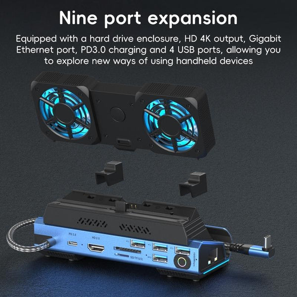 9 In 1 Usb C Gaming Dock With Detachable Fan Blue / Black Chargers & Charging Docks