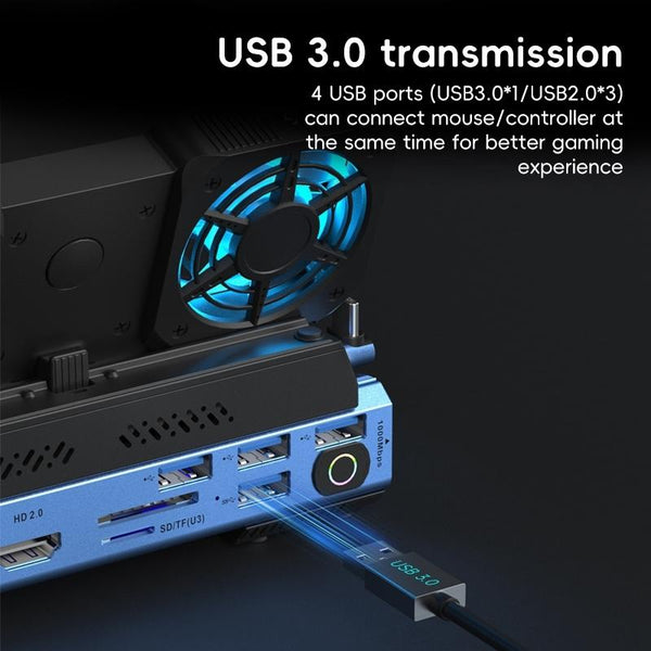 9 In 1 Usb C Gaming Dock With Detachable Fan Blue / Black Chargers & Charging Docks