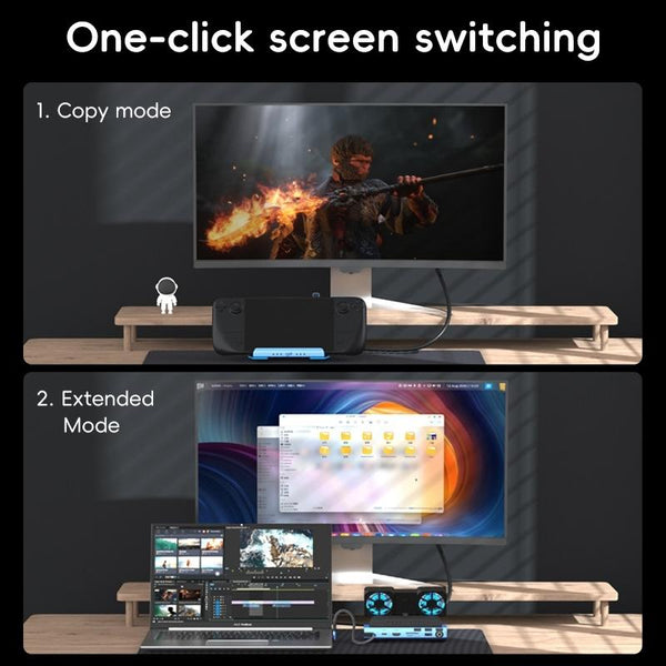 9 In 1 Usb C Gaming Dock With Detachable Fan Blue / Black Chargers & Charging Docks