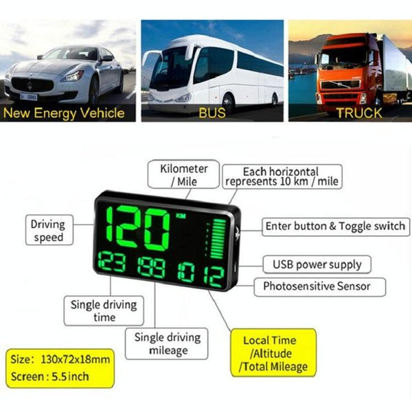 Universal 5.5 Inch Hud Car Head Up Display Locator Technology Speed Meter & Alarm Speedometers