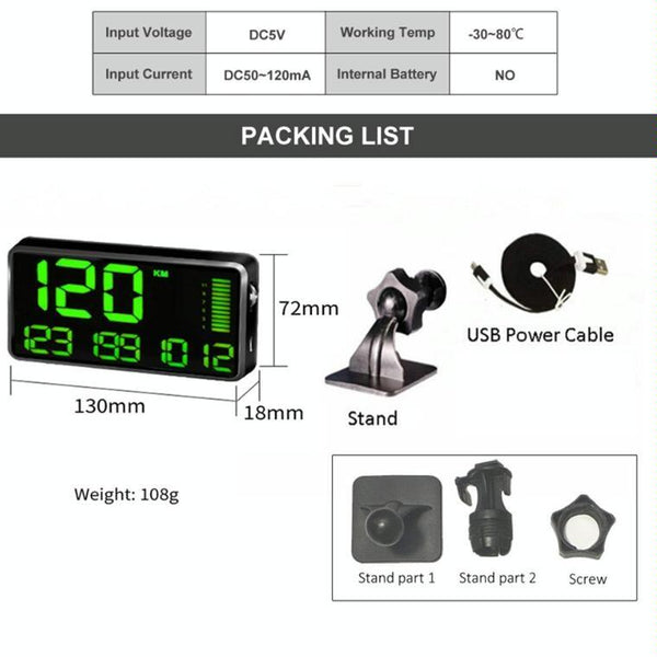 Universal 5.5 Inch Hud Car Head Up Display Locator Technology Speed Meter & Alarm Speedometers