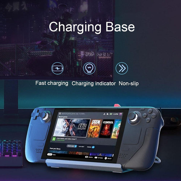 Steam Deck Charging Base Handheld Stand Charger Silver Gray Chargers & Charging Docks