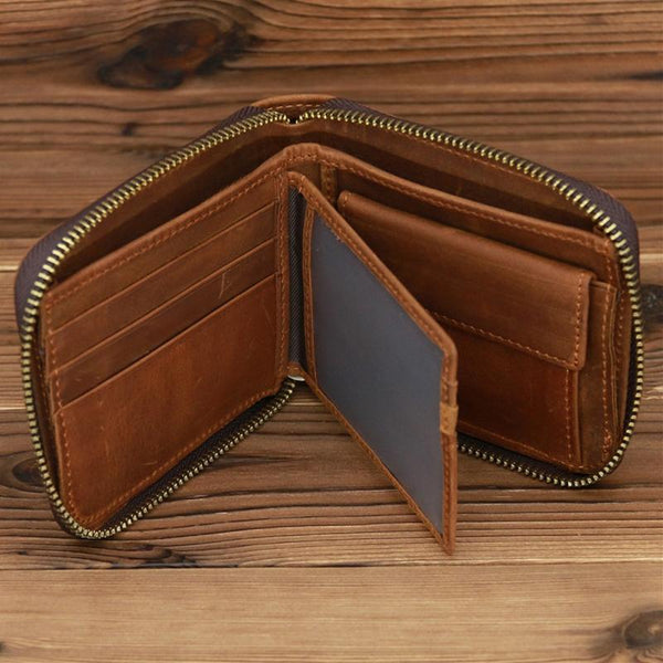 Leather Rfid Zip Wallet Blocking Compact Vertical 2 Wallets