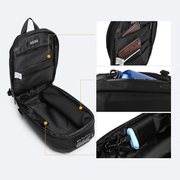 Waterproof Men Chest Bag Usb Charging Port Anti Theft Oxford Cloth Messenger Navy Blue Bags